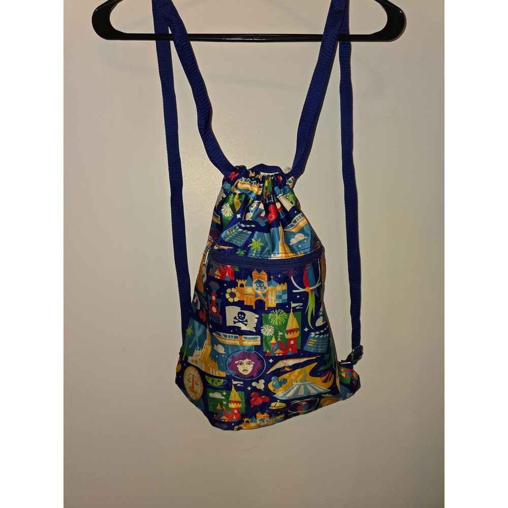Disney Parks Attractions All Over Print Cinch Drawstring Backpack Blue Bag
